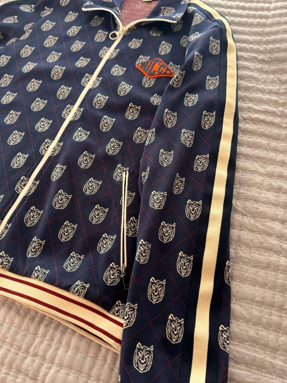 Gucci Navy Bomber Jacket with Cream & Red Trim